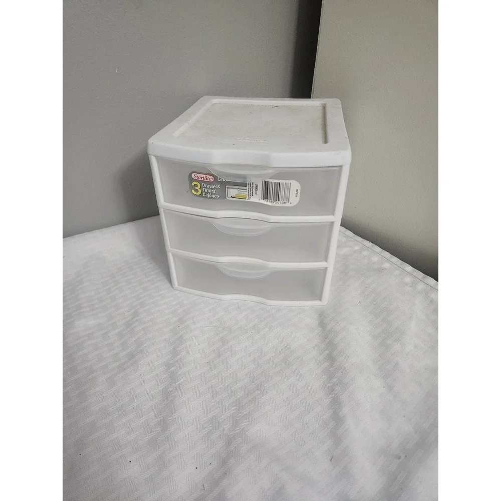 Sterilite 3 Drawer Mini Desktop Organizer White Clear Plastic Storage Unit